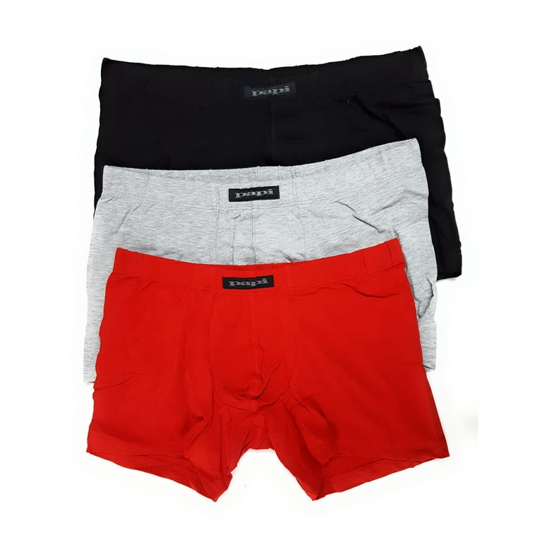 Papi Men's Cotton Stretch Boxer Brief - 3 Pack, Red/Grey/Black, Small/28-30