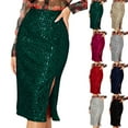 thumbnail image 7 of Lovskoo 2024 Women's High Waist Sequin Skirt Front Slit Bodycon Fit Stretch Sparkly Rhinestone Work Midi Skirts Rose Gold, 7 of 7