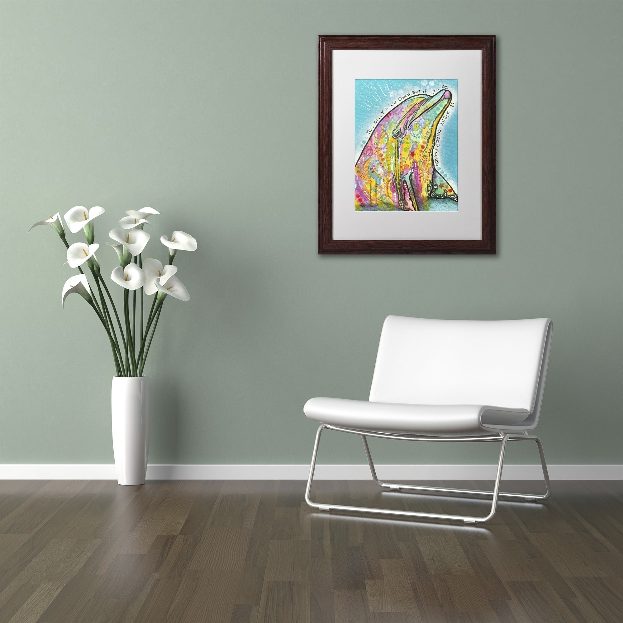 Trademark Fine Art "Dolphin" Canvas Art by Dean Russo, White Matte, Wood Frame