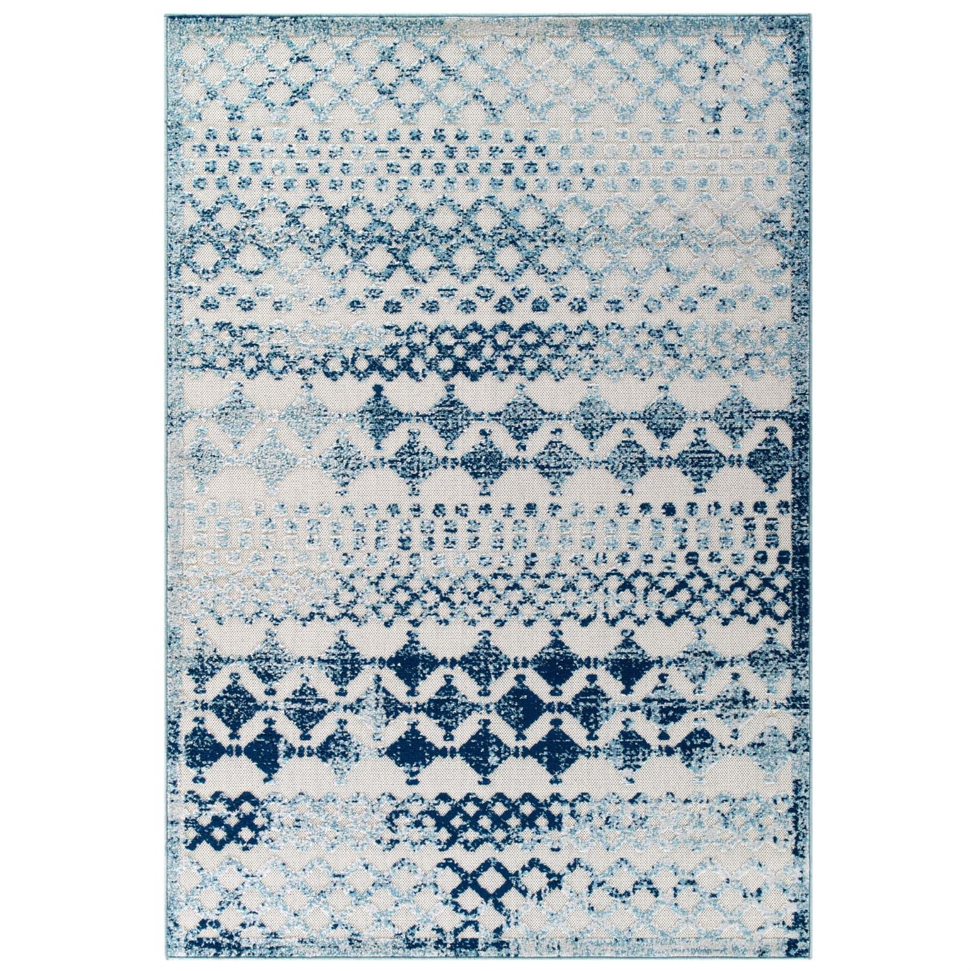 Ivory and Blue Trellis Synthetic 8' x 10' Easy-Care Area Rug