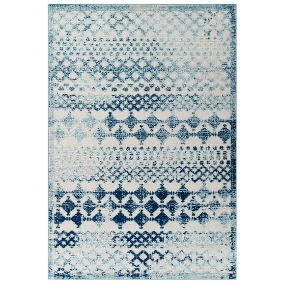Ergode Reflect Giada Abstract Diamond Moroccan Trellis 5x8 Indoor/Outdoor Area Rug - Ivory and Blue