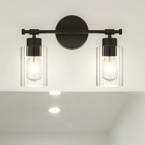 Luxury Modern Bath Light, Medium Size: 10.25''H x 15''W, with Industrial Style Elements, Matte Black Finish, UQL5290 from the Canberra Collection by Urban Ambiance
