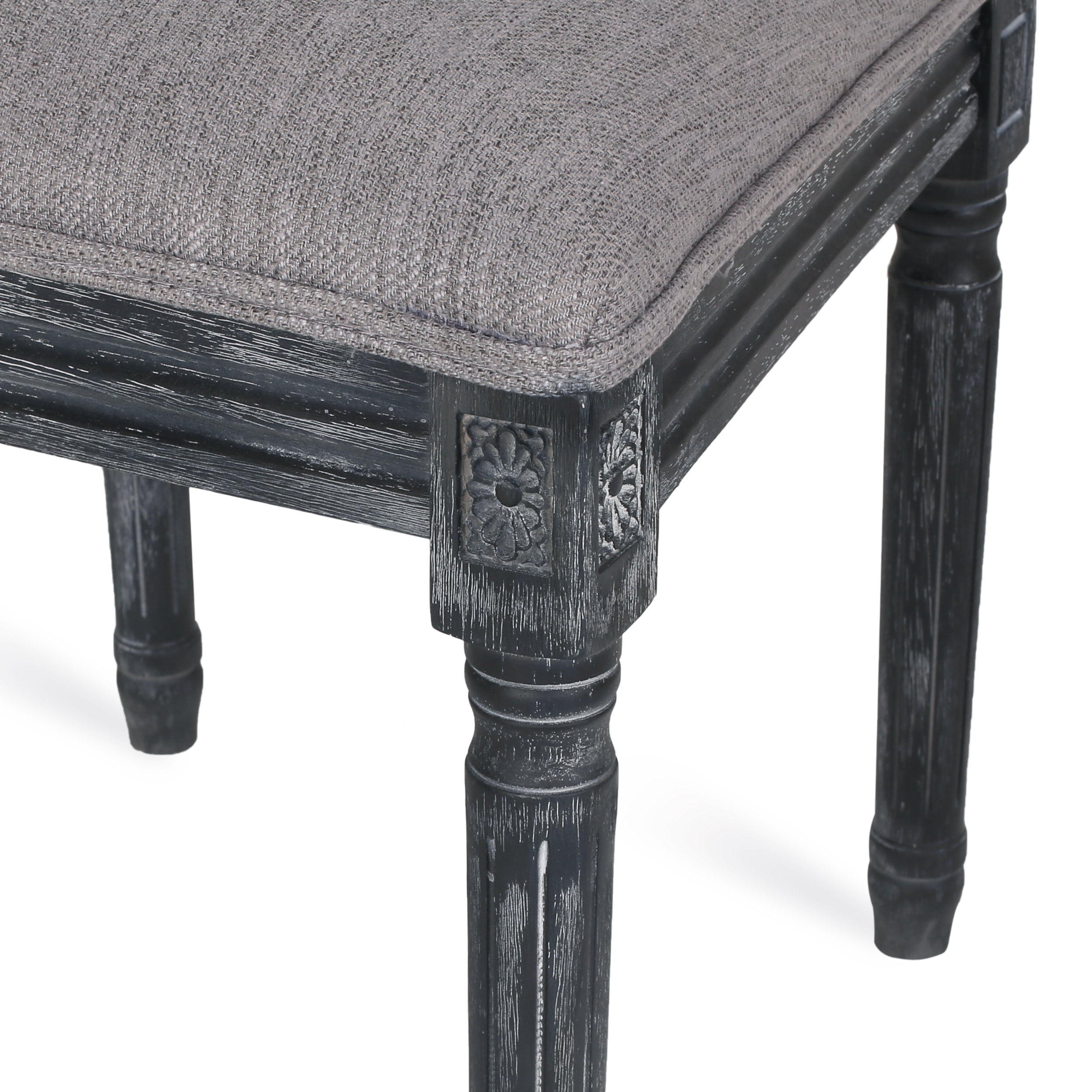 Noble House Fescue Fabric Upholstered Wood and Cane Expandable 7 Piece Dining Set, Gray