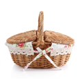 thumbnail image 3 of Nikou Oval Double Lidded Wicker Linen Floral Picnic Storage Basket Holiday Camping Use Home Decor, 3 of 8
