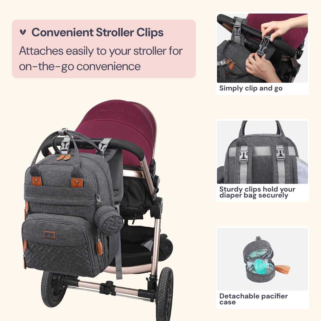 BabbleRoo Original Dark Gray Diaper Bag Backpack - Versatile Baby