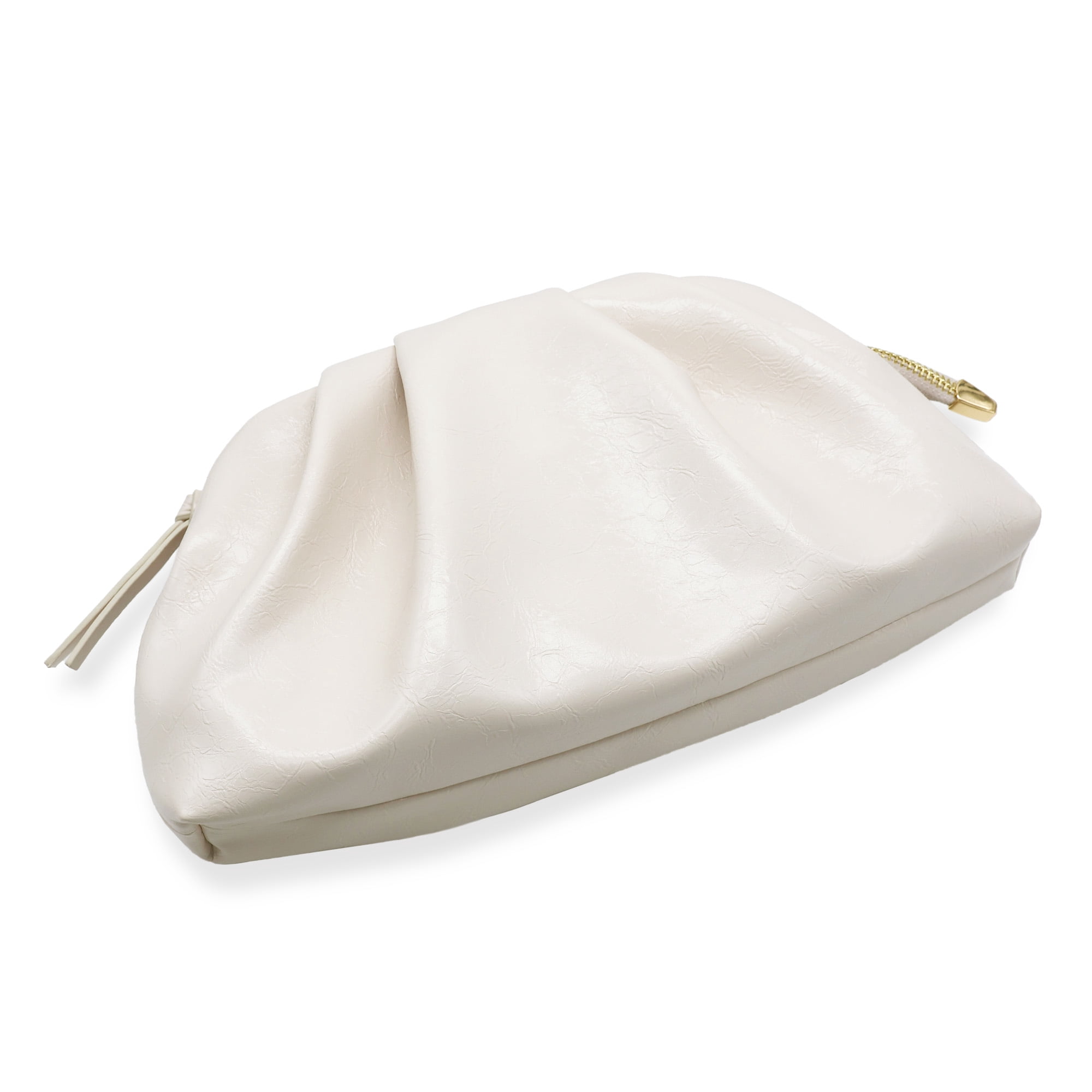 Milisente Women's Pleated Cloud Clutch Bag Shiny PU Leather Evening Purse Detachable Shoulder Strap For Wedding Prom Party(Cream Beige)