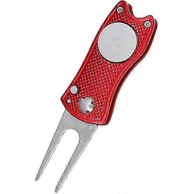 Golf Divot Repair Tool Stainless Steel Folding Divot Tool Golf Ball Marker Golf Ball Fork For Golfer Training Repair Accessories Set (red) (1pcs)