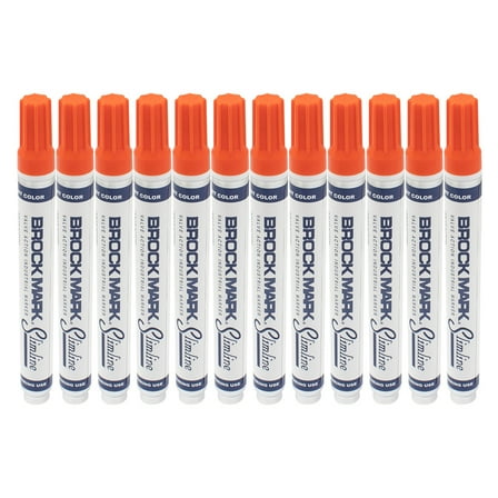 12 Pc Set Orange Brockmark Slimline Industrial Paint Markers Opaque Gloss Pen Metal Wood Plastic Glass for Auto Construction Arts Home