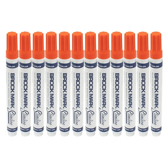 12 Pc Set Orange Brockmark Slimline Industrial Paint Markers Opaque Gloss Pen Metal Wood Plastic Glass for Auto Construction Arts Home