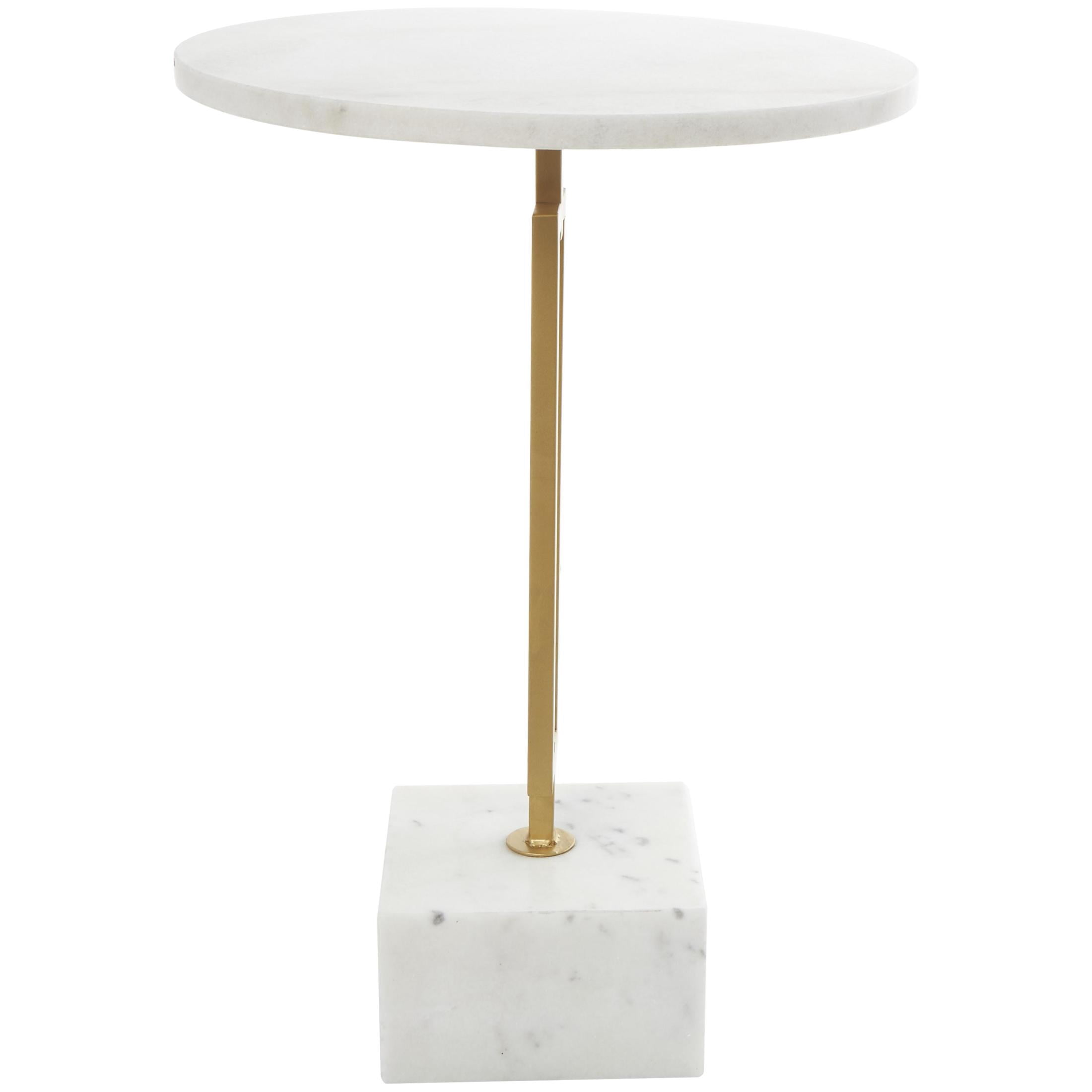 DecMode 16" x 23" White Marble Geometric Accent Table with Gold Metal Rectangular Stand, 1-Piece