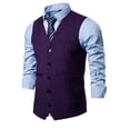 thumbnail image 2 of Fewfanhot Men's Solid Color V-Neck Button Front Sleeveless Blazer Vest, Slim Fit Pocketed Vest for Smart Casual Wear, 2 of 6
