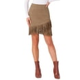 thumbnail image 1 of Falda de ante sintético para mujer Inspire Chic con flecos, cintura alta, estilo vintage, falda corta L color camel, 1 of 6
