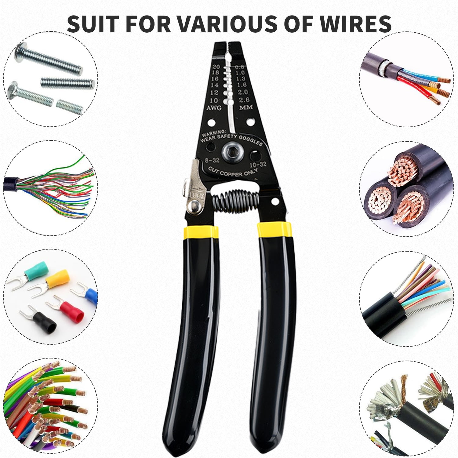 Quanmin Multifunction 7.5 Inch Wire Cutter and Wire Stripper, Stranded Wire Cutter, Solid Wire Cutter, Precision Pliers Springloaded Cuts Copper Wire, with 5 inch Needle Nose Pliers