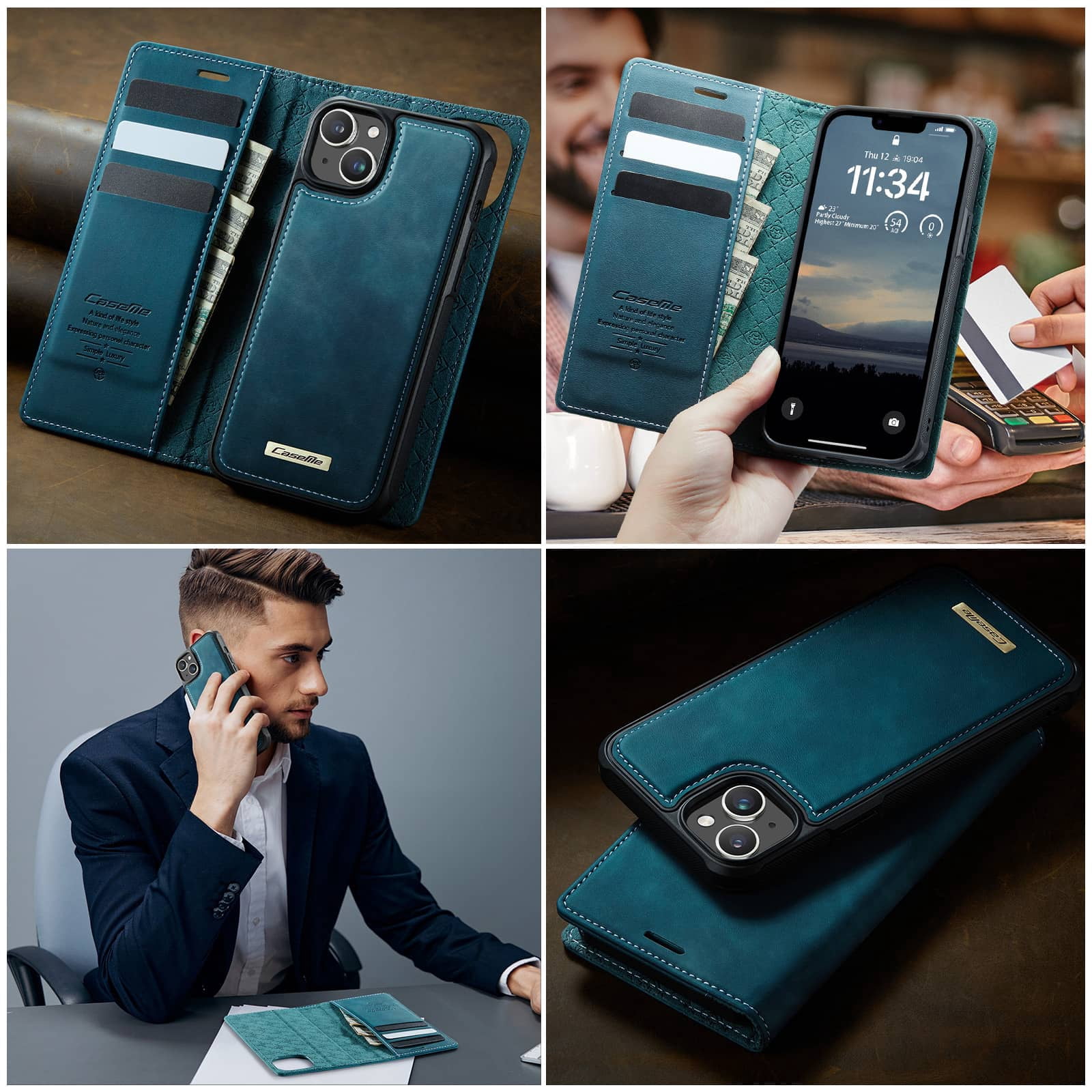 Magnetic 2 in 1 Magsafe Detachable Wallet Case for iPhone 14 with Card Holder Women Men, Retro PU Leather【RFID Blocking】Kickstand Shockproof Cover