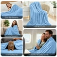 thumbnail image 6 of Lux Décor Striped Fleece Blanket, Ultra Soft Lightweight Microfiber Flannel Throw, Cozy All Season Blanket for Couch, Sofa, Bed, Travel & Camping, Light Blue, 6 of 11