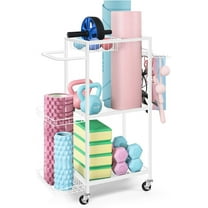 Dumbbell Rack, Yoga Mat & Balls Organizer - Home Gym Equipment Storage with Hooks & Wheels