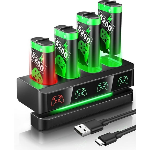 Rechargeable Battery Pack for Xbox One / Xbox Series X|S Xbox One S / Xbox One X / Xbox One Elite with 4 x 5200mWh Batteries, Controller Battery Pack Accessories with Controller Charger