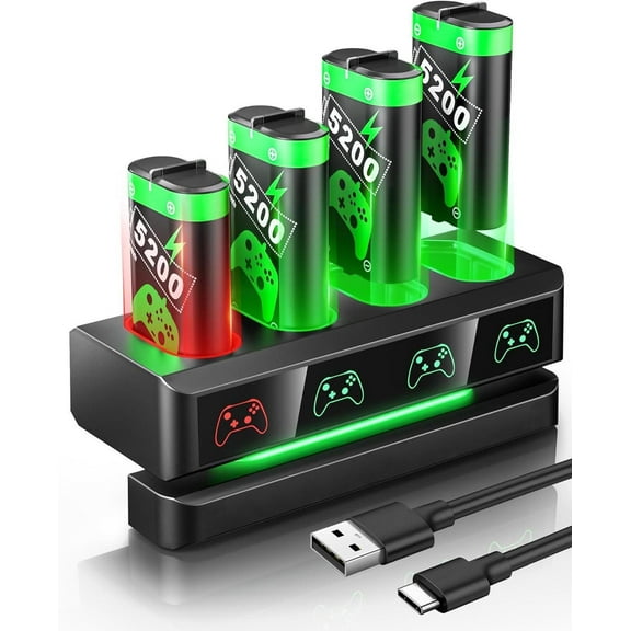 Rechargeable Battery Pack for Xbox One / Xbox Series X|S Xbox One S / Xbox One X / Xbox One Elite with 4 x 5200mWh Batteries, Controller Battery Pack Accessories with Controller Charger