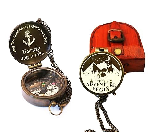 Personalized Vintage Nautical Compass Gift - Small Pocket Antique Brass Engraved Compass For Men Baptism, Birthday, Anniversary Gifts For Husband, Valentine Day, Elegant Home/Desk Décor