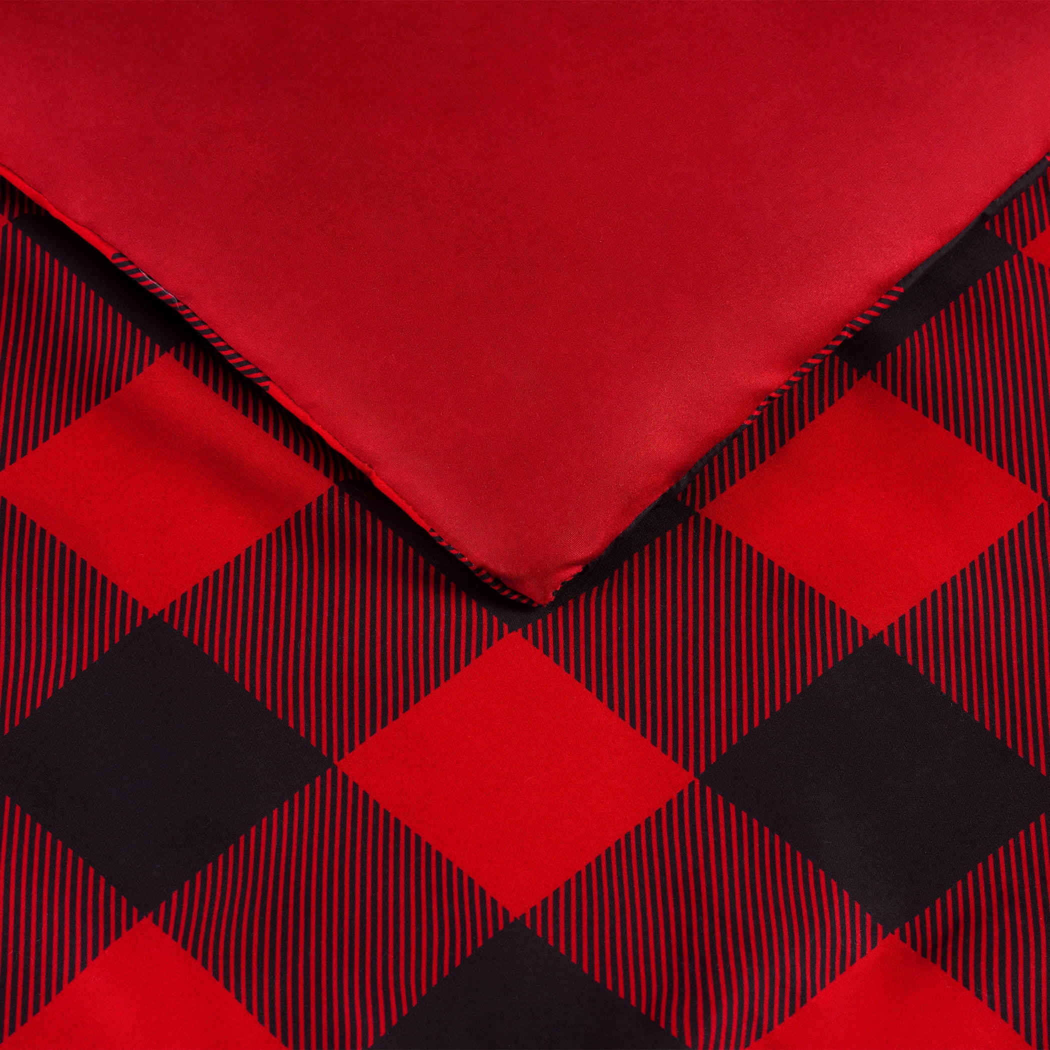 Serta Simply Clean Alex Red Buffalo Check Plaid 7-Piece Bedding Set, Full
