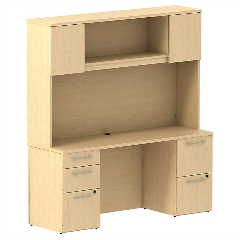 Bush Business 300 Series 60 Desk With Hutch In Natural Maple