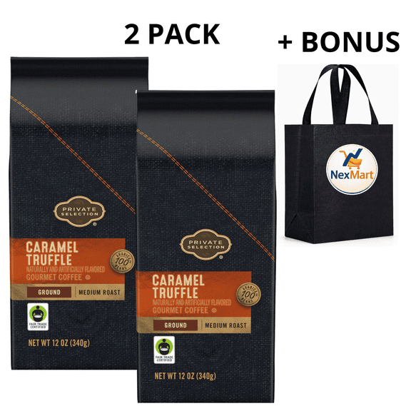 Private Selection Caramel Truffle Gourmet Coffee Ground Medium Roast, 12 oz, 2 Pack