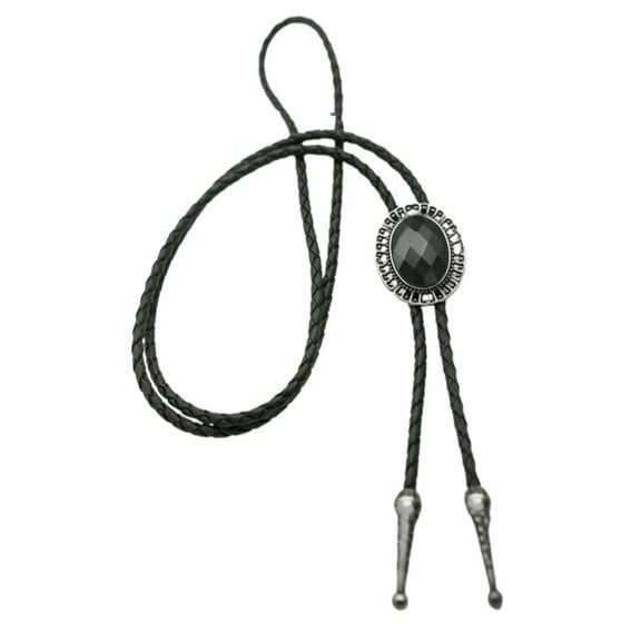 Aellinatey Mens American Bolo Tie Western Cowboy Braided Leather Rope Gem Stone Necktie