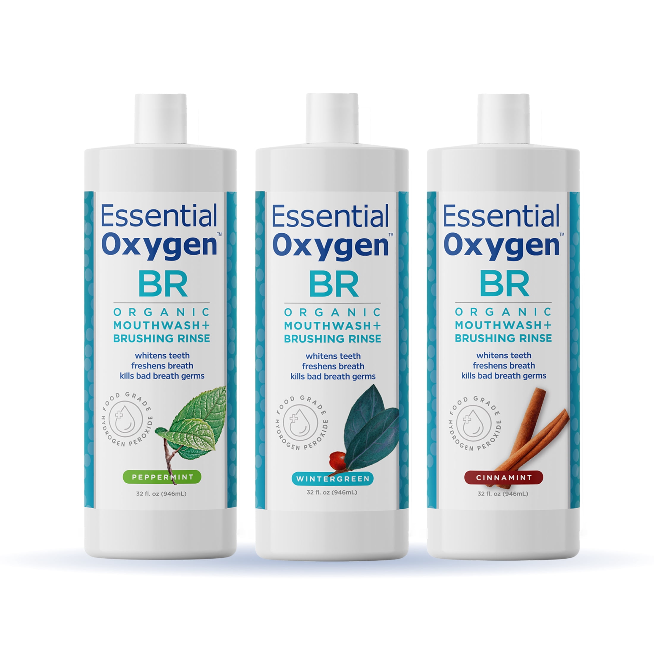 Essential Oxygen BR Organic Mouthwash, Flouride-Free,  Wintergreen, 32 oz, 3 Pack