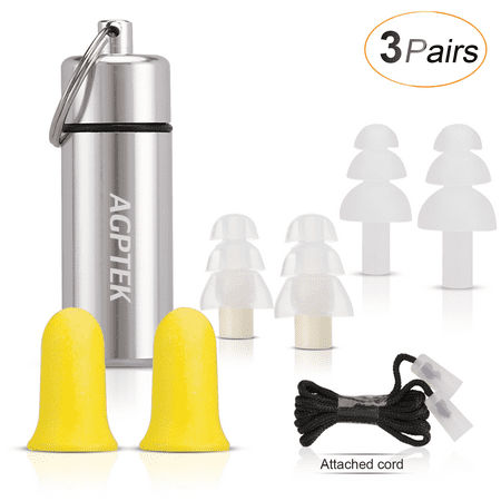AGPTEK Noise Cancelling Ear Plugs,3 Piece Set of High Fidelity Silicone Protection for