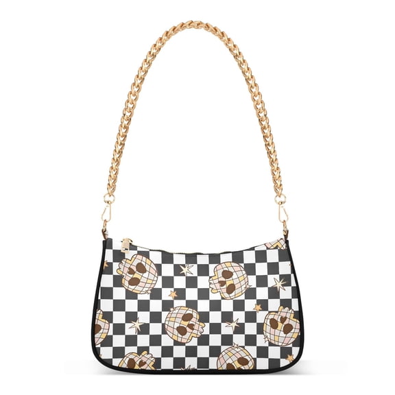ALAZA Skulls on Checkered Women's Chain Shoulder Bag Hobo Handbag Tote Crossbody Purse