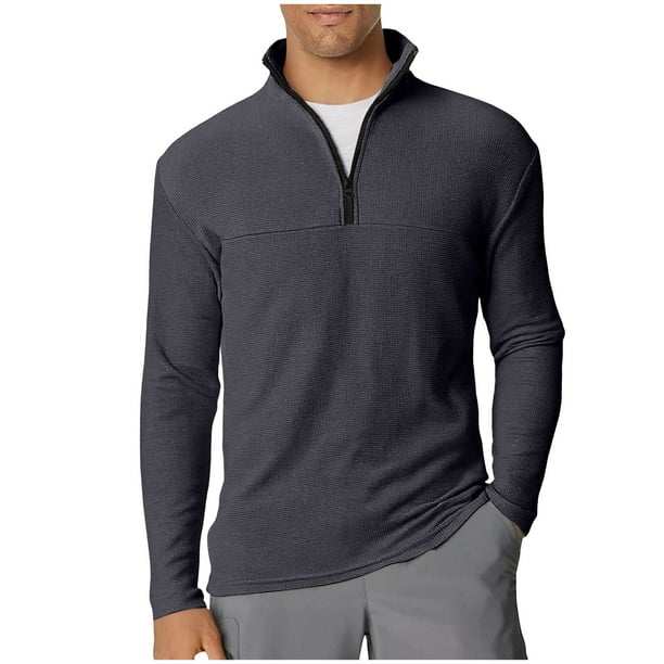 pstuiky camisas de manga larga para hombre, Top deportivo de manga larga con cuello alto y media cremallera para hombre, color liso Tops de talla grande para hombre xl