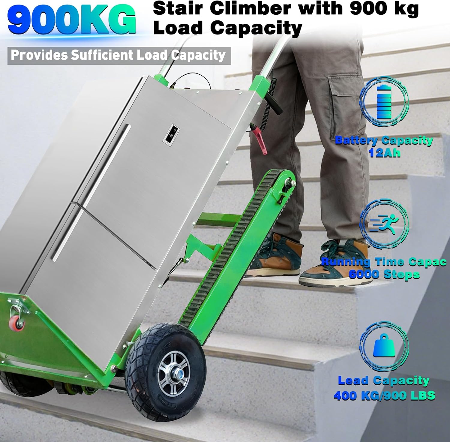 Vakiorn Electric Stair Climbing Hand Truck 900 lb Capacity 1250W Motor Heavy Duty Stair Climber for Furniture Logistics Green