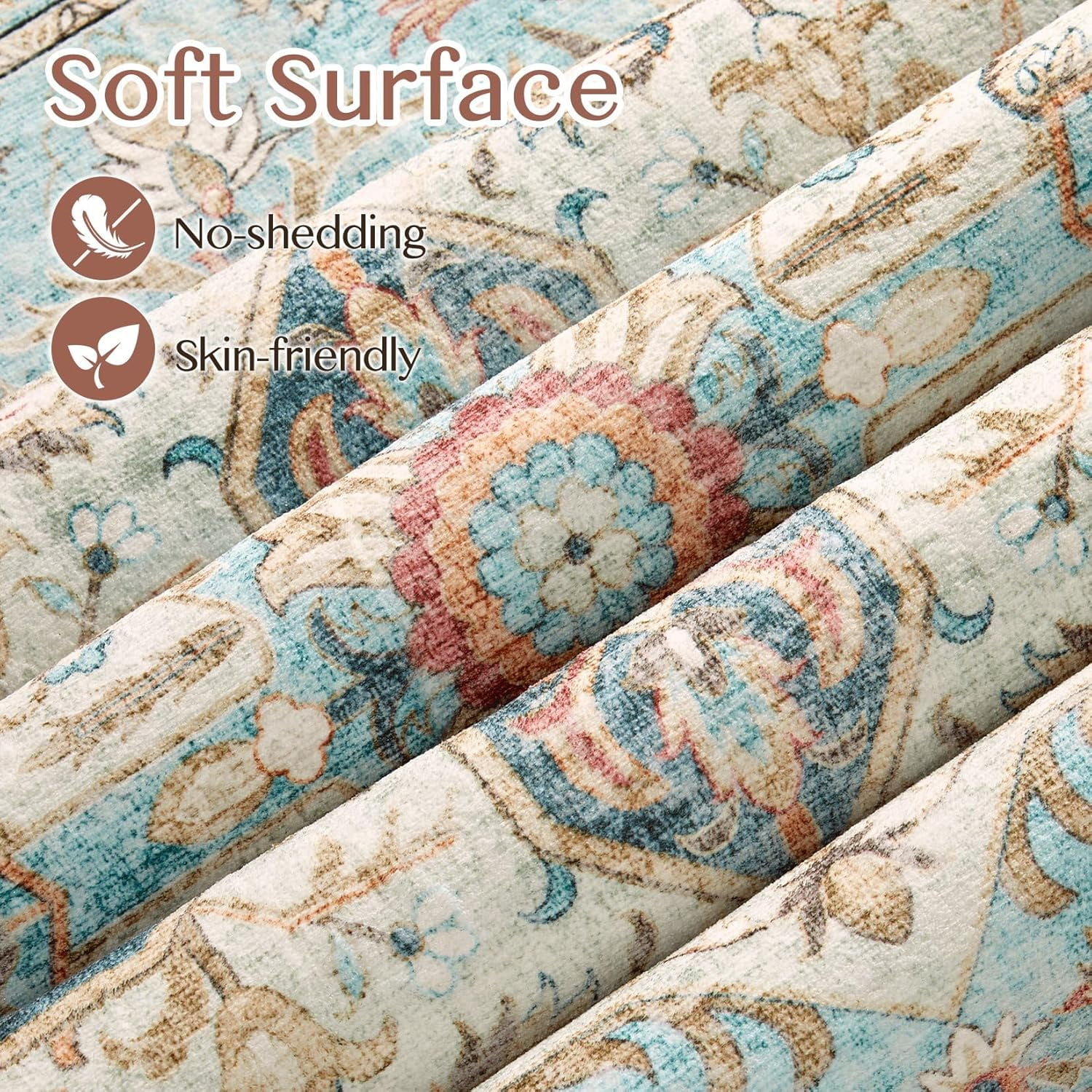 Toyoso 10x14 Area Rug Living Room Rugs - Washable Boho Rug Vintage Oriental Distressed Farmhouse Large Thin Indoor Carpet for Living Room Bedroom Under Dining Table Home Office - Aqua Multi
