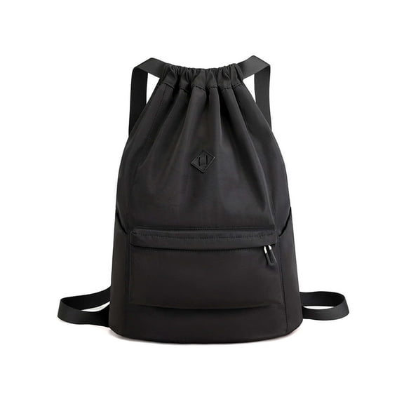 Waterproof Drawstring Backpack for Women Men Nylon Sports Backpacks with Sides Pockets for Gym Outdoor (Black)