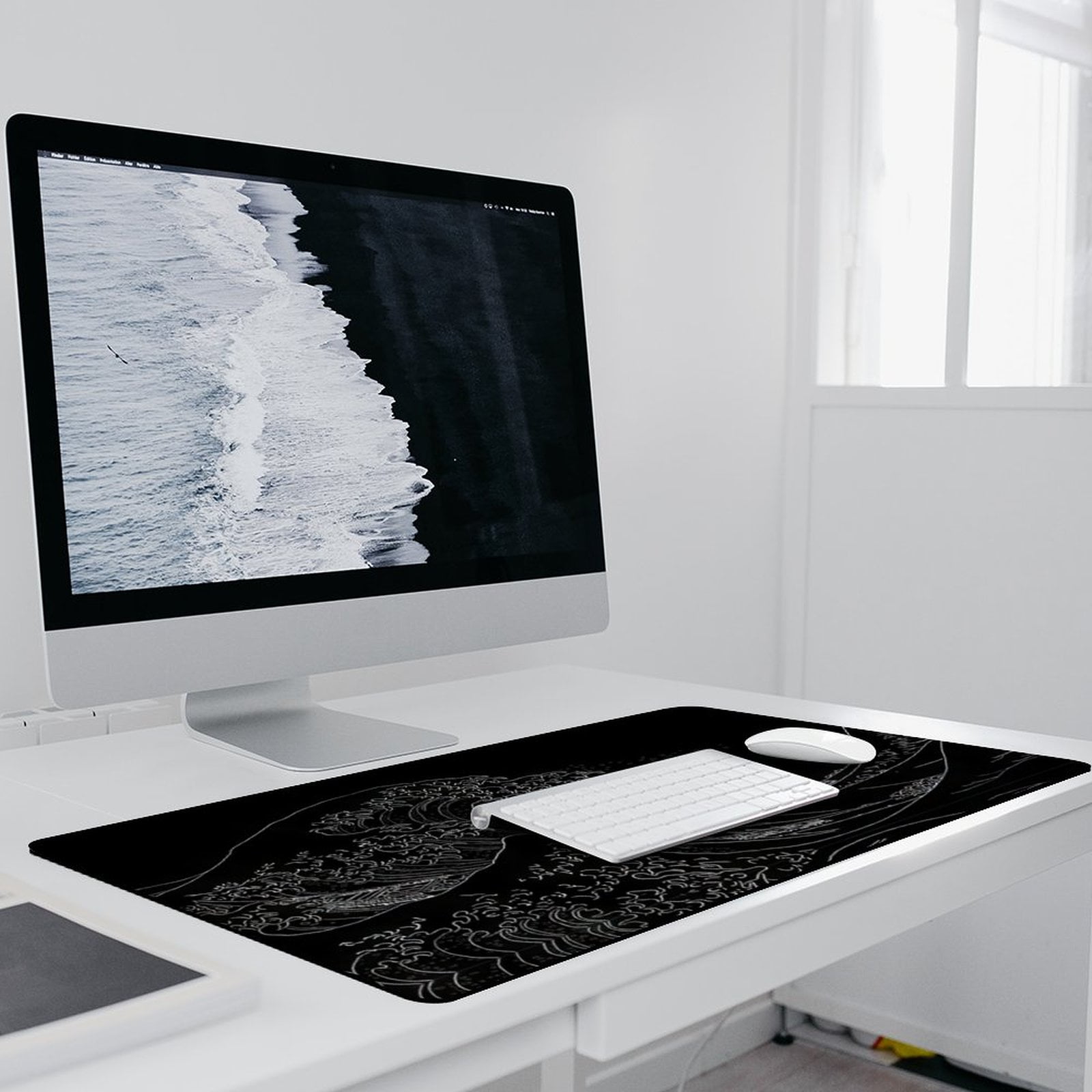 Japanese Sea Wave Mouse Pad Gaming Mousepad Large Mouse Pad for Keyboard and Mouse with Anti-Slip Rubber Base, Keyboard Pad Big Mouse Mat for Home and Office  35.4 x 15.7in