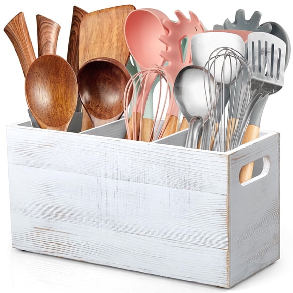 Soporte para utensilios ALELION Rustic White con divisor extraíble