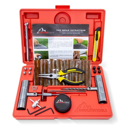Boulder Tools Tire Repair Kit - Comprehensive Tire Repair Tools Set with Plugs, Valve Tool, and Heavy Duty Case - Flat Tire Repair Kit for Cars, Trucks, Motorcycles, ATVs for Quick Emergency Fixes