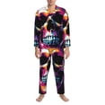 thumbnail image 3 of Salouo Colorful Skull Print Button-Front Long Sleeve Pajama Set for Men, Soft 2Pjs Men's Long Sleeve Sleepwear-Small, 3 of 7