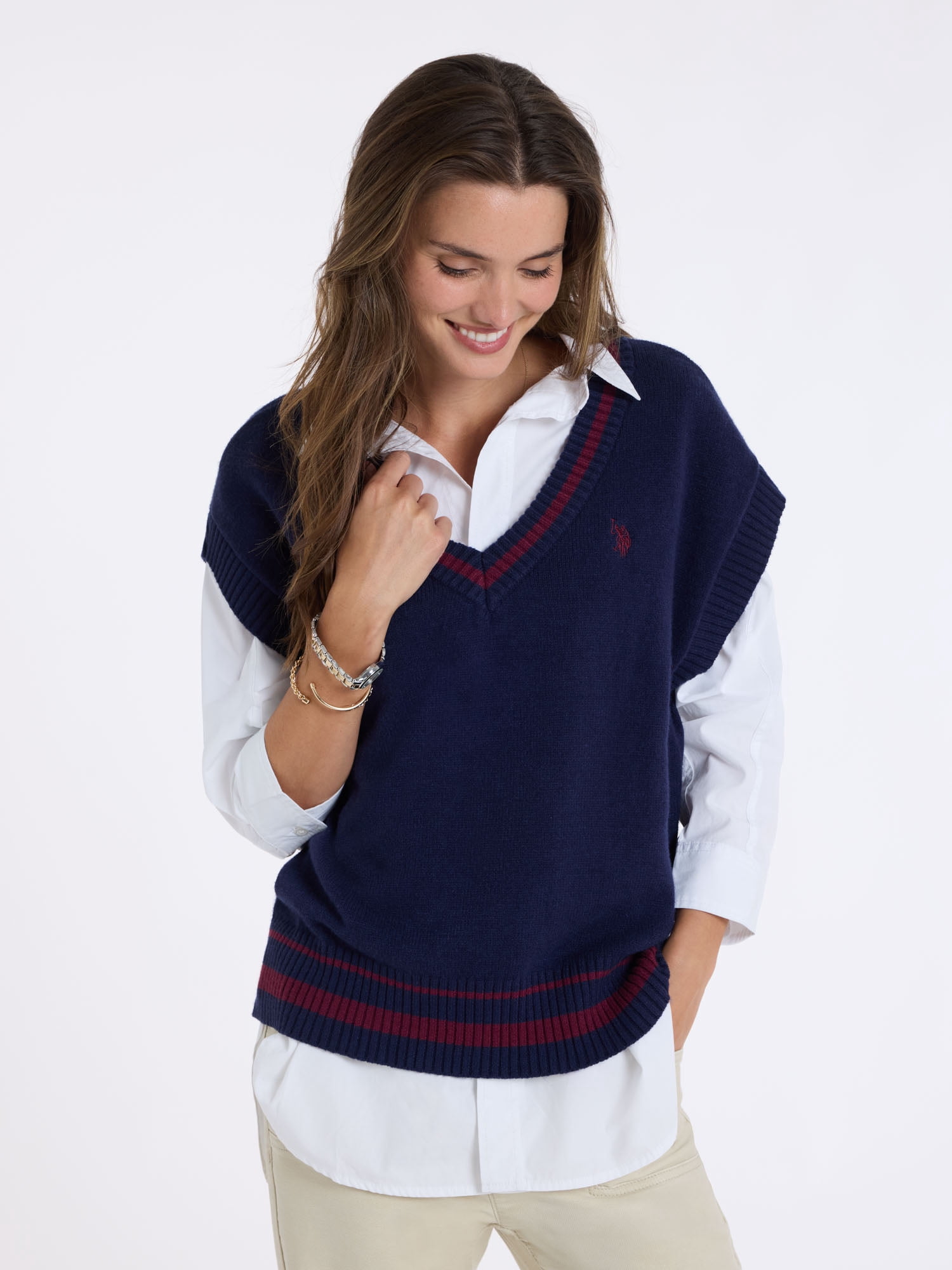 U.S. Polo Assn. Women's Tipped Drop Shoulder Sweater Vest, XS-XL