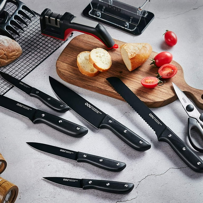 OOU! Kitchen Knife Set with Block, 15 Pcs Professional Chef Knife