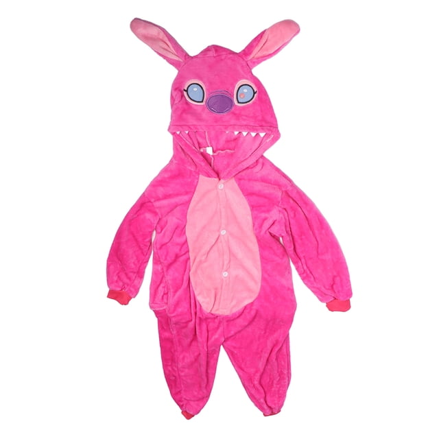Pijamas de una pieza con forma de animal de dibujos animados, botón con cremallera, suave, de una pieza, con capucha, tela para dormir de felpa, color rojo rosa, tamaño libre