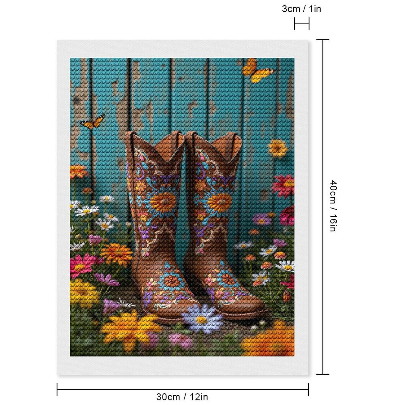 Diamond Art Kits for Adults, Rustic Boots Floral Design Garden 5D Diamond Painting Kits for Adults Beginners, DIY Full Drill Diamond Painting, Gem Art and Crafts 12x16