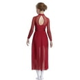 thumbnail image 6 of Doomiva Kids Girls Long Sleeve Lyrical Dance Dress Contemporary Dance Dress Flowy Sheer Mesh Maxi Skirted Leotard Burgundy 10, 6 of 7