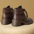 thumbnail image 6 of Women Boots Chunky Heel Round Toe Lace-up Ankle Short Boots Women Trendy Casual Outdoor Dressy Winter Warm Shoes Brown 7.5, 6 of 10
