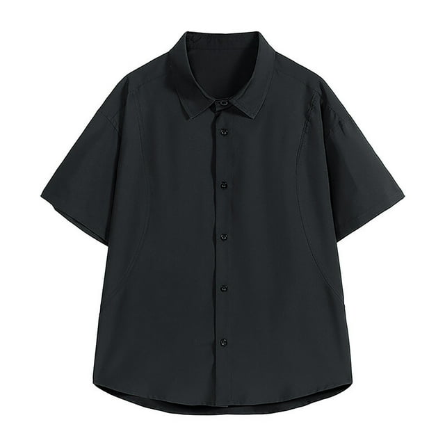 pstuiky camisetas de hombre, Camisa de manga larga vintage informal de color liso con solapa y botones para hombre camisas casuales para hombre m