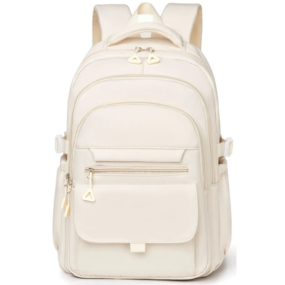 School Backpack for College High Middle School Fashion Student bag, Cute Aesthetic Teen Bookbag for Teens Women, Beige