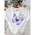 thumbnail image 2 of T-Shirt Imprimé Papillon pour Femmes - Manches Courtes, Col Rond, Haut en Coton Décontracté pour Printemps & Été, Vêtements, 2 of 7