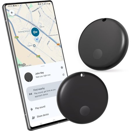 Android Tracker Tags, Works with Google's Find Hub App (Android only), Key Finder Item Locator Tracking Device Smart Tags for Luggage, Wallet, Vehicles, Keys (Black, 2 Pack)