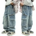 thumbnail image 6 of XXWXYD Toddler Boys’ Baggy Jeans - Y2K Style Elastic Waist Denim Pants 2-13T, Wide Leg Casual Trousers with Functional Pockets for Active Kids, 6 of 7