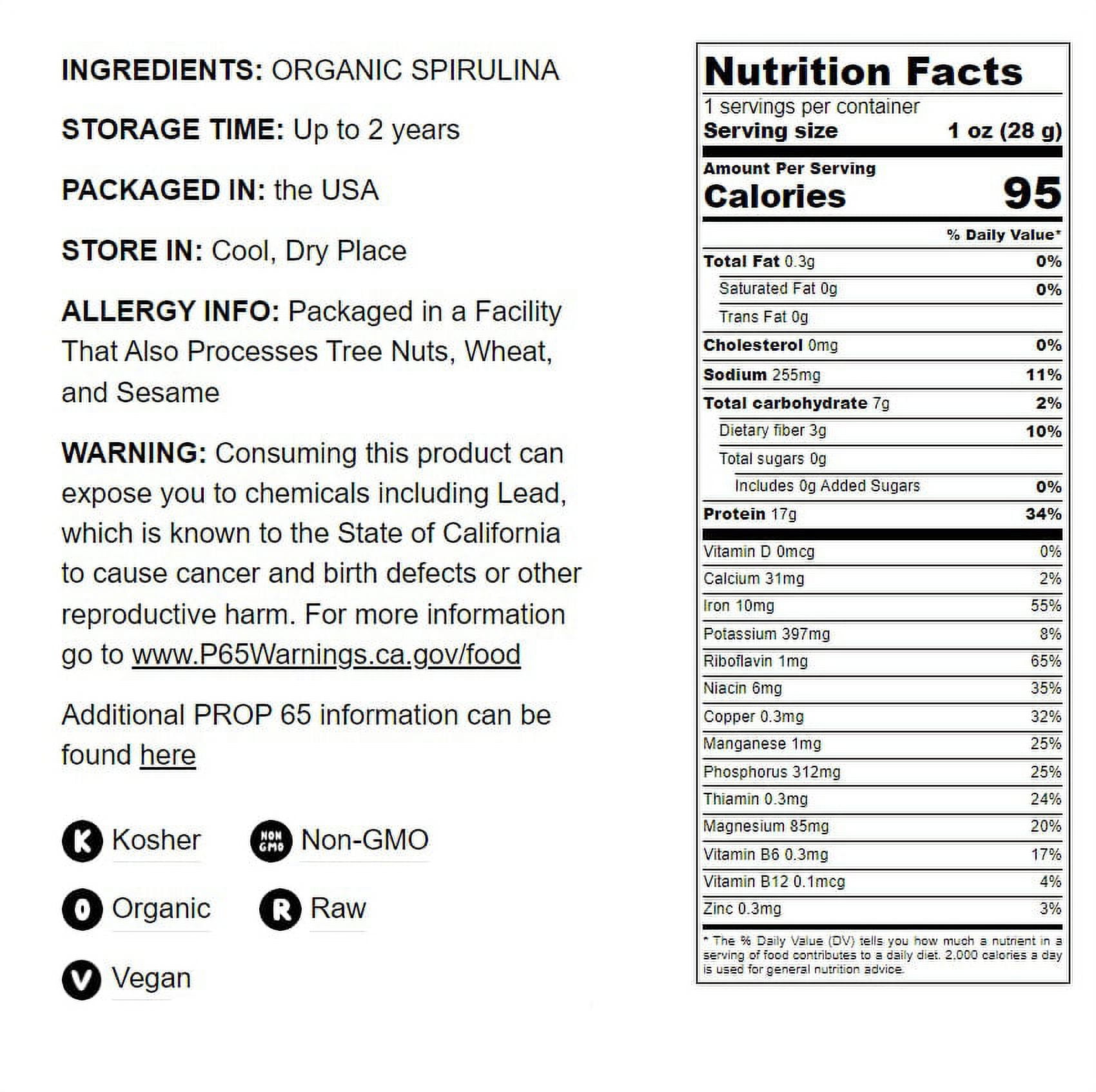 Organic Green Spirulina Powder, 0.25 Pounds — Non-GMO, Kosher, Raw, Vegan — by Food to Live